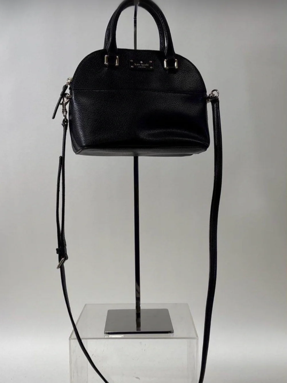 kate spade black pebble leather crossbody dome satchel